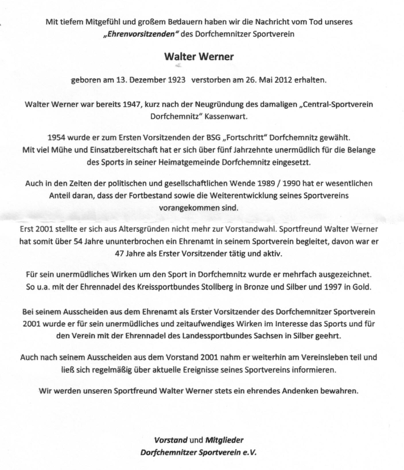Nachruf Walter Werner